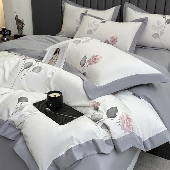 91家纺网 家纺一手货源 找家纺 乐蔻家纺 2025新款全棉拼边陶瓷生态磨毛四件套 春苑 米