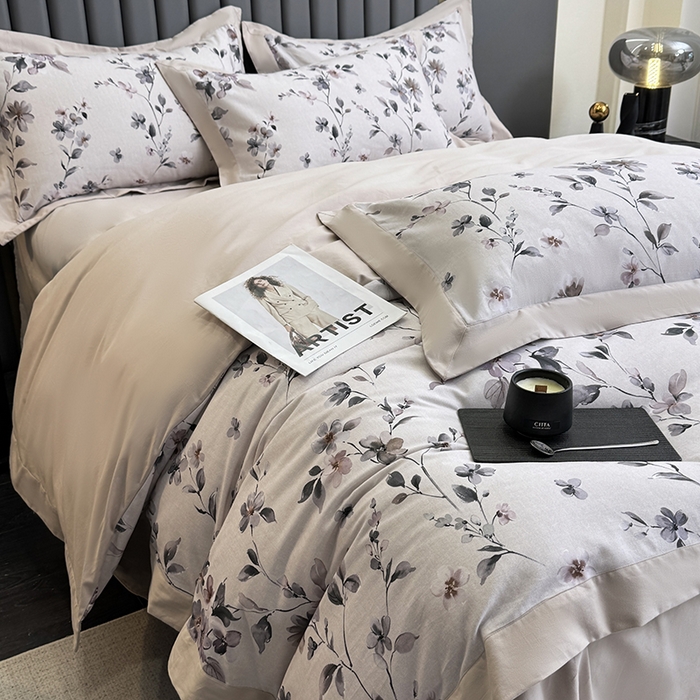 91家纺网 家纺一手货源 找家纺 乐蔻家纺 2025新款全棉拼边陶瓷生态磨毛四件套 悦野 米