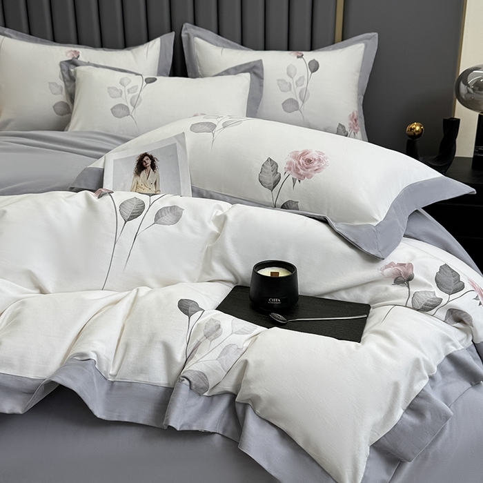 91家纺网 家纺一手货源 找家纺 乐蔻家纺 2025新款全棉拼边陶瓷生态磨毛四件套 春苑 米