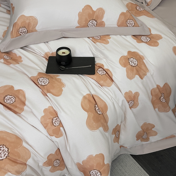 91家纺网 家纺一手货源 找家纺 乐蔻家纺 2025新款全棉拼边陶瓷生态磨毛四件套 素暖 米