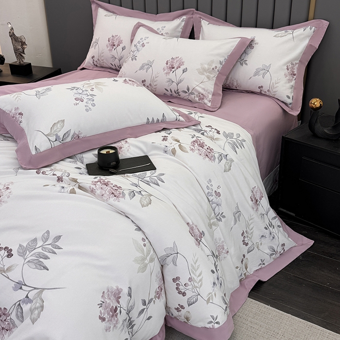 91家纺网 家纺一手货源 找家纺 乐蔻家纺 2025新款全棉拼边陶瓷生态磨毛四件套 余生浅茉 米