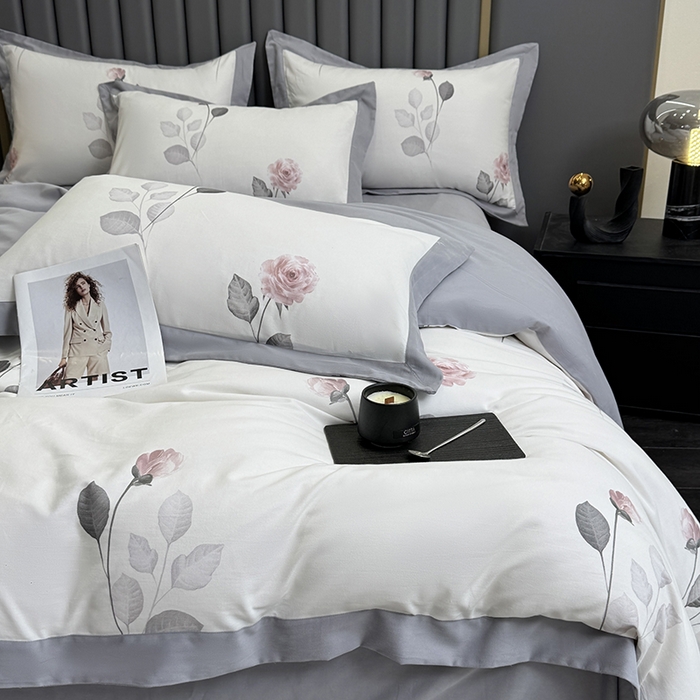 91家纺网 家纺一手货源 找家纺 （总）乐蔻家纺 2025新款全棉拼边陶瓷生态磨毛四件套