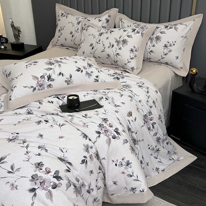 91家纺网 家纺一手货源 找家纺 乐蔻家纺 2025新款全棉拼边陶瓷生态磨毛四件套 悦野 米