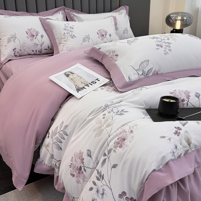 91家纺网 家纺一手货源 找家纺 乐蔻家纺 2025新款全棉拼边陶瓷生态磨毛四件套 余生浅茉 米