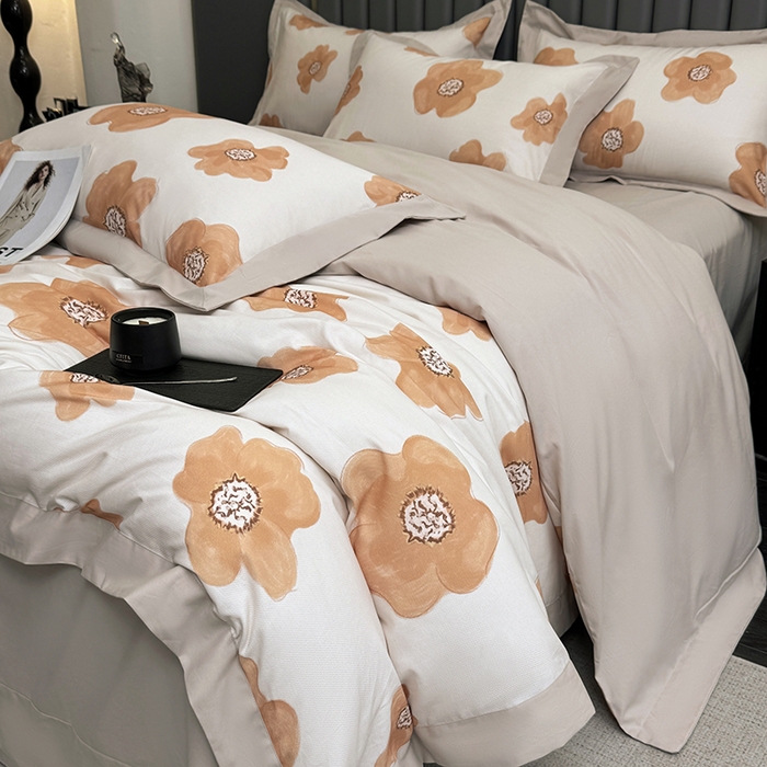 91家纺网 家纺一手货源 找家纺 乐蔻家纺 2025新款全棉拼边陶瓷生态磨毛四件套 素暖 米