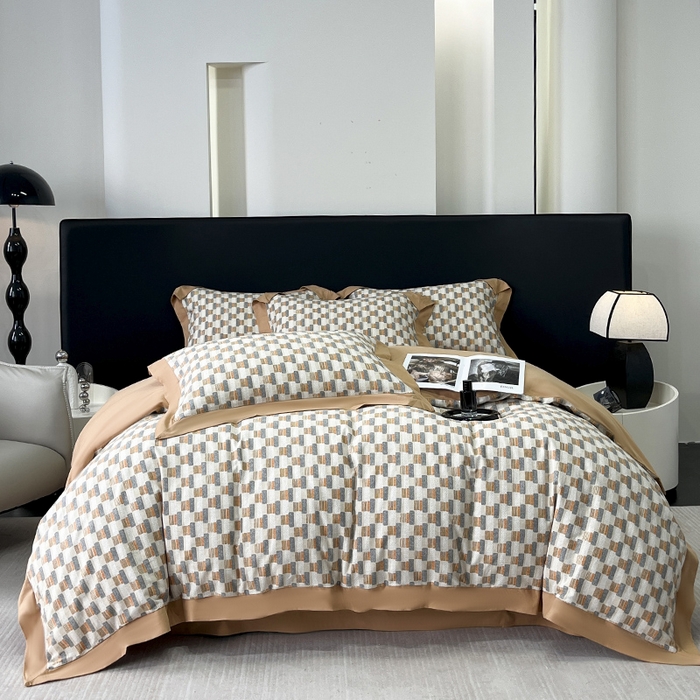 91家纺网 家纺一手货源 找家纺 乐蔻家纺 2025新款全棉拼边陶瓷生态磨毛四件套 格意