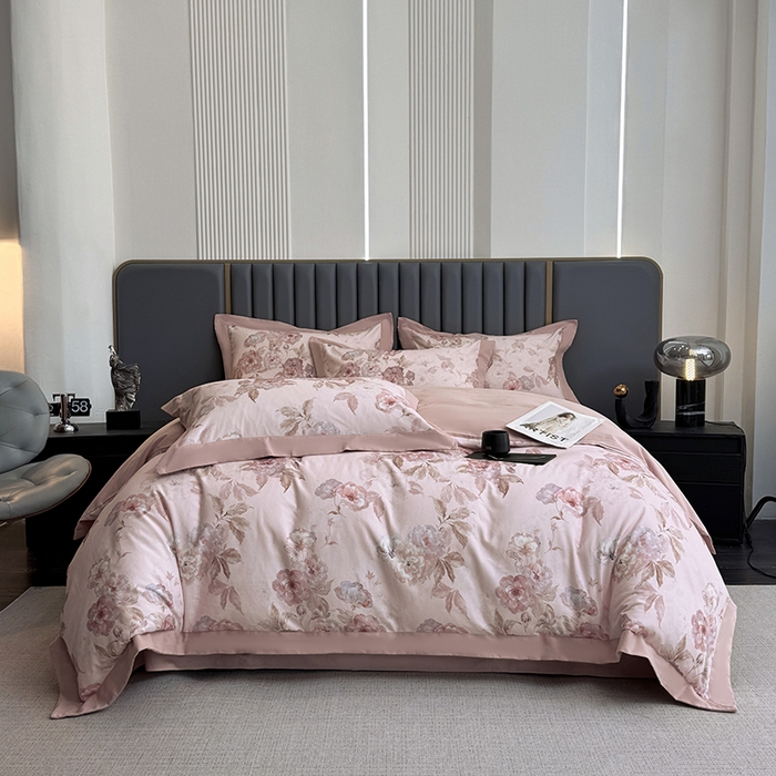 乐蔻家纺 2025新款全棉拼边陶瓷生态磨毛四件套 柔黛 豆沙