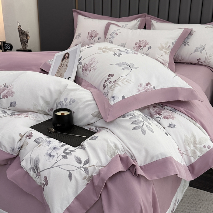 91家纺网 家纺一手货源 找家纺 乐蔻家纺 2025新款全棉拼边陶瓷生态磨毛四件套 余生浅茉 米