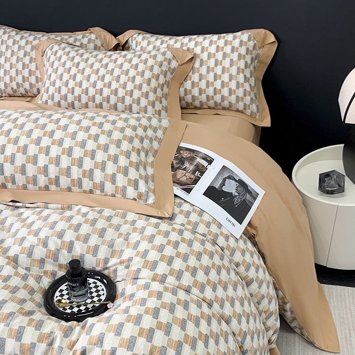 91家纺网 家纺一手货源 找家纺 乐蔻家纺 2025新款全棉拼边陶瓷生态磨毛四件套 格意