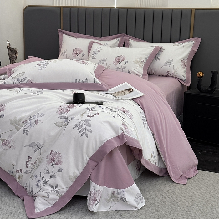 91家纺网 家纺一手货源 找家纺 乐蔻家纺 2025新款全棉拼边陶瓷生态磨毛四件套 余生浅茉 米