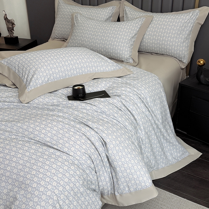 91家纺网 家纺一手货源 找家纺 乐蔻家纺 2025新款全棉拼边陶瓷生态磨毛四件套 梦园 绿