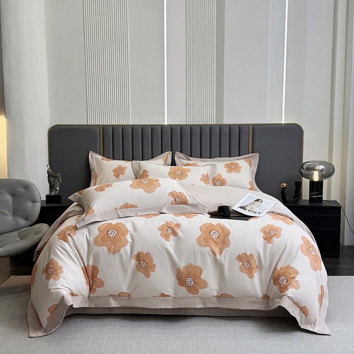 91家纺网 家纺一手货源 找家纺 （总）乐蔻家纺 2025新款全棉拼边陶瓷生态磨毛四件套