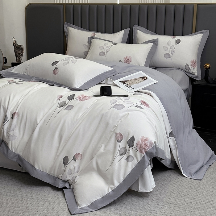 91家纺网 家纺一手货源 找家纺 乐蔻家纺 2025新款全棉拼边陶瓷生态磨毛四件套 春苑 米