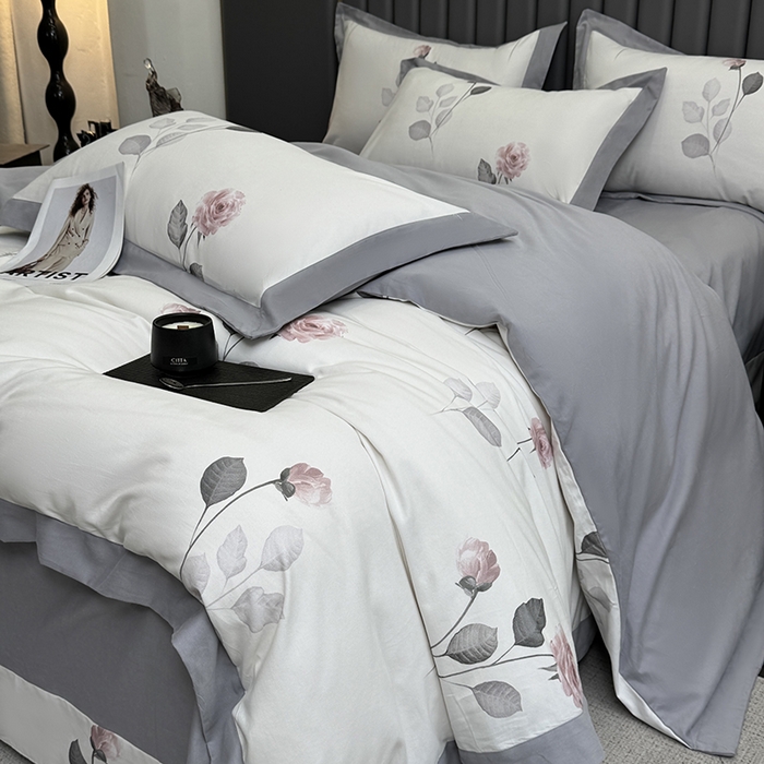 91家纺网 家纺一手货源 找家纺 （总）乐蔻家纺 2025新款全棉拼边陶瓷生态磨毛四件套