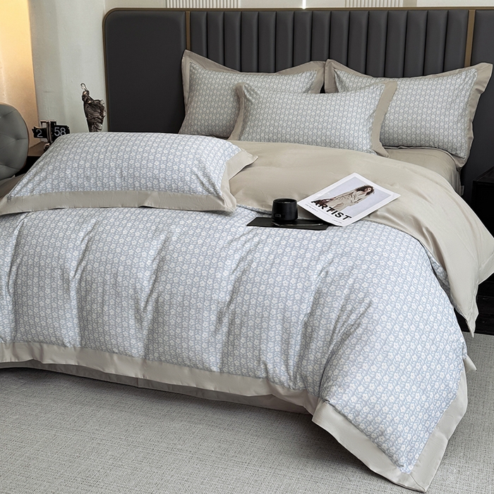 91家纺网 家纺一手货源 找家纺 乐蔻家纺 2025新款全棉拼边陶瓷生态磨毛四件套 梦园 绿