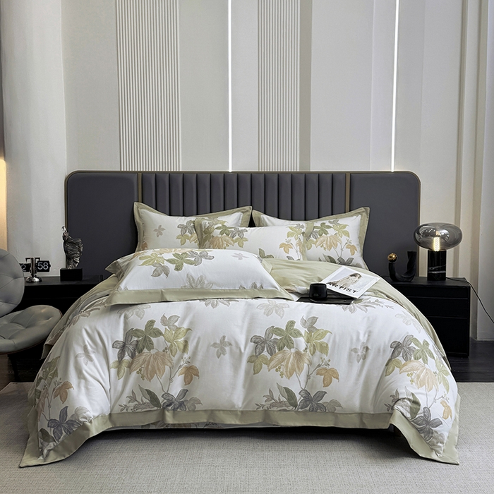 91家纺网 家纺一手货源 找家纺 （总）乐蔻家纺 2025新款全棉拼边陶瓷生态磨毛四件套