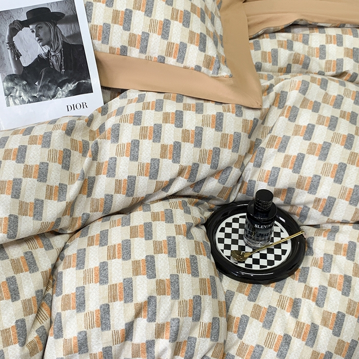 91家纺网 家纺一手货源 找家纺 乐蔻家纺 2025新款全棉拼边陶瓷生态磨毛四件套 格意