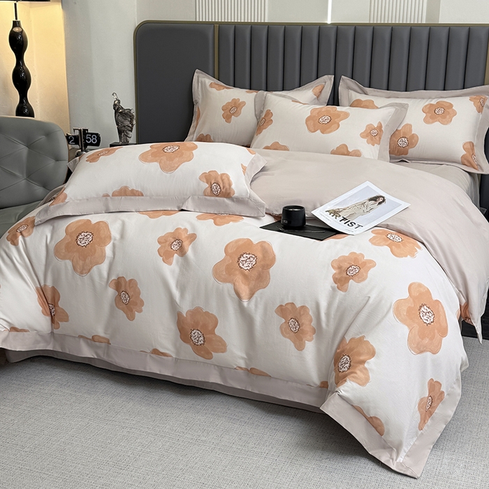 91家纺网 家纺一手货源 找家纺 乐蔻家纺 2025新款全棉拼边陶瓷生态磨毛四件套 素暖 米