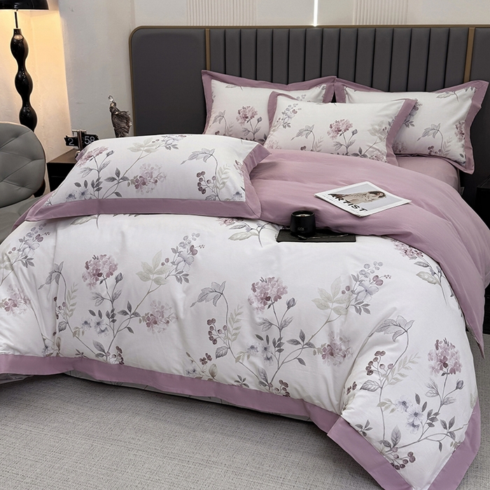 91家纺网 家纺一手货源 找家纺 乐蔻家纺 2025新款全棉拼边陶瓷生态磨毛四件套 余生浅茉 米