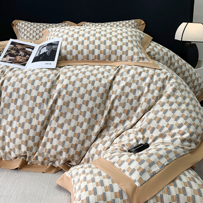 91家纺网 家纺一手货源 找家纺 乐蔻家纺 2025新款全棉拼边陶瓷生态磨毛四件套 格意