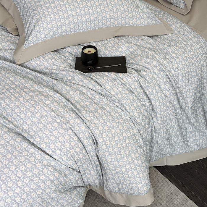 91家纺网 家纺一手货源 找家纺 乐蔻家纺 2025新款全棉拼边陶瓷生态磨毛四件套 梦园 绿