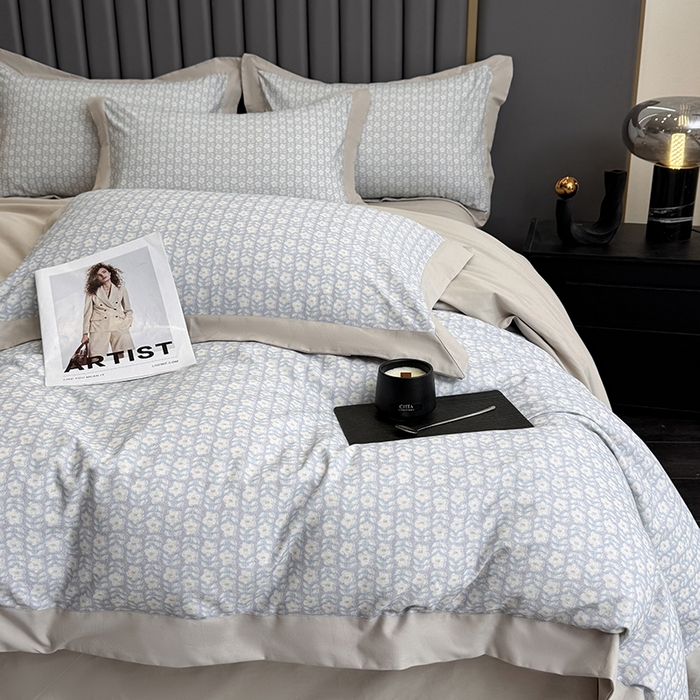 91家纺网 家纺一手货源 找家纺 乐蔻家纺 2025新款全棉拼边陶瓷生态磨毛四件套 梦园 绿