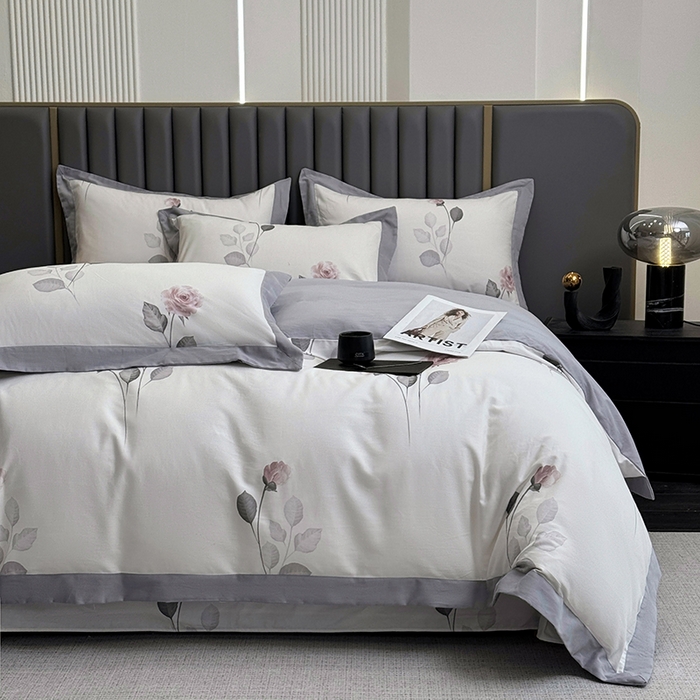 91家纺网 家纺一手货源 找家纺 （总）乐蔻家纺 2025新款全棉拼边陶瓷生态磨毛四件套