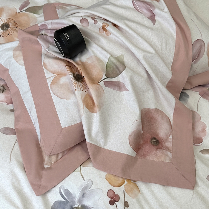 91家纺网 家纺一手货源 找家纺 乐蔻家纺 2025新款全棉拼边陶瓷生态磨毛四件套 花蔓