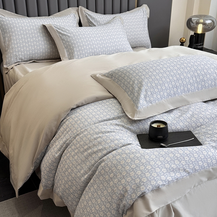 91家纺网 家纺一手货源 找家纺 乐蔻家纺 2025新款全棉拼边陶瓷生态磨毛四件套 梦园 绿