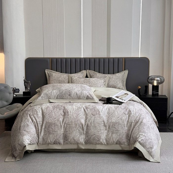 乐蔻家纺 2025新款全棉拼边陶瓷生态磨毛四件套 倾语 灰