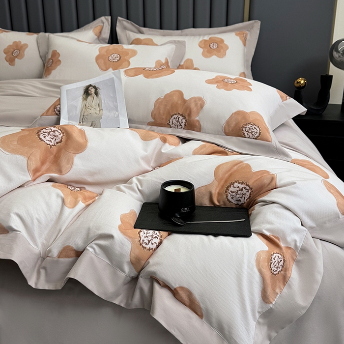 91家纺网 家纺一手货源 找家纺 乐蔻家纺 2025新款全棉拼边陶瓷生态磨毛四件套 素暖 米