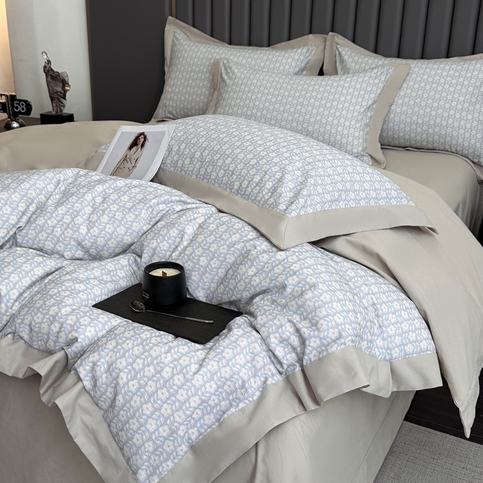 91家纺网 家纺一手货源 找家纺 乐蔻家纺 2025新款全棉拼边陶瓷生态磨毛四件套 梦园 绿