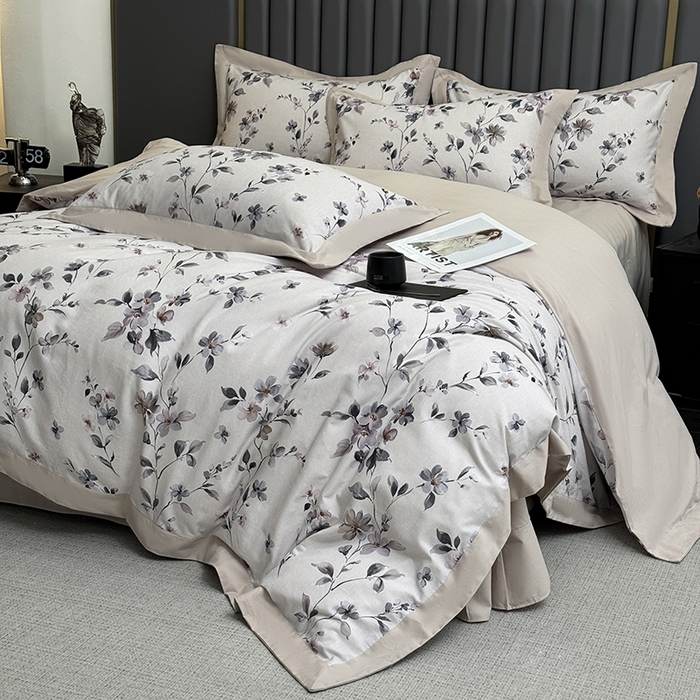 91家纺网 家纺一手货源 找家纺 乐蔻家纺 2025新款全棉拼边陶瓷生态磨毛四件套 悦野 米