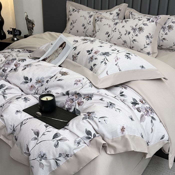 91家纺网 家纺一手货源 找家纺 乐蔻家纺 2025新款全棉拼边陶瓷生态磨毛四件套 悦野 米