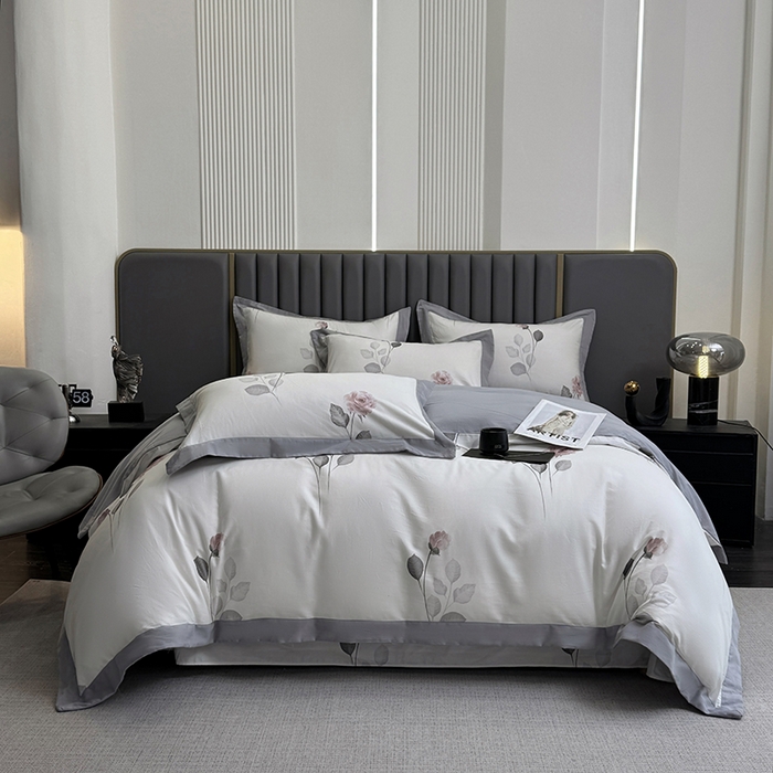 91家纺网 家纺一手货源 找家纺 乐蔻家纺 2025新款全棉拼边陶瓷生态磨毛四件套 春苑 米