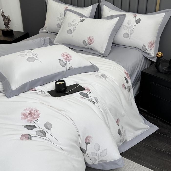 91家纺网 家纺一手货源 找家纺 乐蔻家纺 2025新款全棉拼边陶瓷生态磨毛四件套 春苑 米