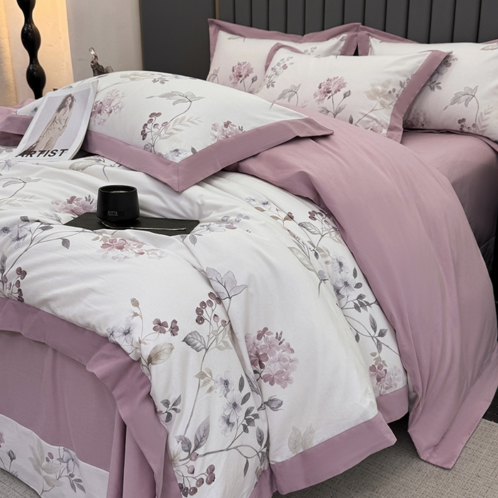 91家纺网 家纺一手货源 找家纺 乐蔻家纺 2025新款全棉拼边陶瓷生态磨毛四件套 余生浅茉 米