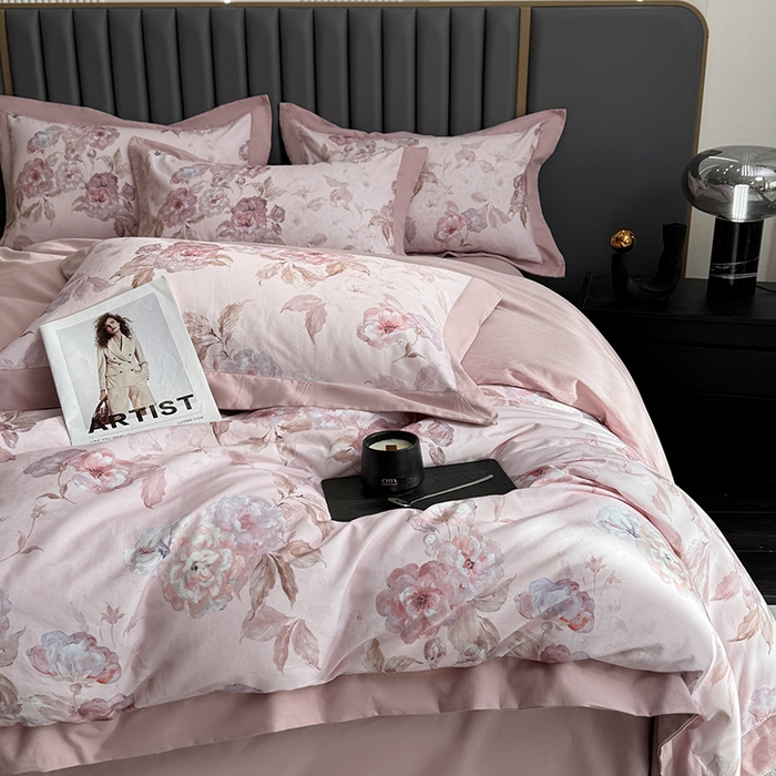 91家纺网 家纺一手货源 找家纺 乐蔻家纺 2025新款全棉拼边陶瓷生态磨毛四件套 柔黛 豆沙