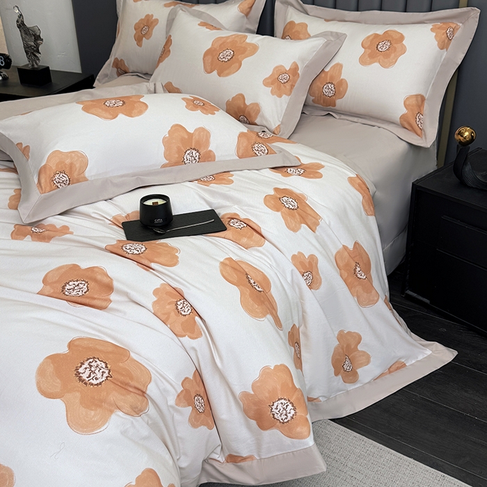 91家纺网 家纺一手货源 找家纺 乐蔻家纺 2025新款全棉拼边陶瓷生态磨毛四件套 素暖 米