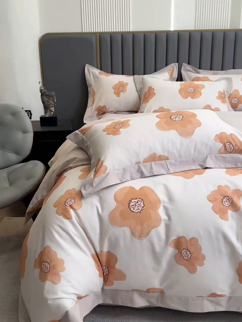 91家纺网 家纺一手货源 找家纺 乐蔻家纺 2025新款全棉拼边陶瓷生态磨毛四件套 素暖 米