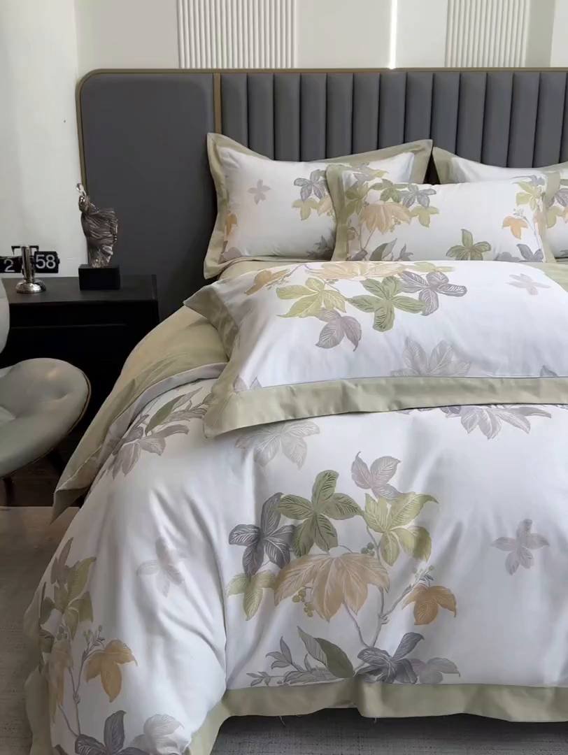 91家纺网 家纺一手货源 找家纺 乐蔻家纺 2025新款全棉拼边陶瓷生态磨毛四件套 悦野 米