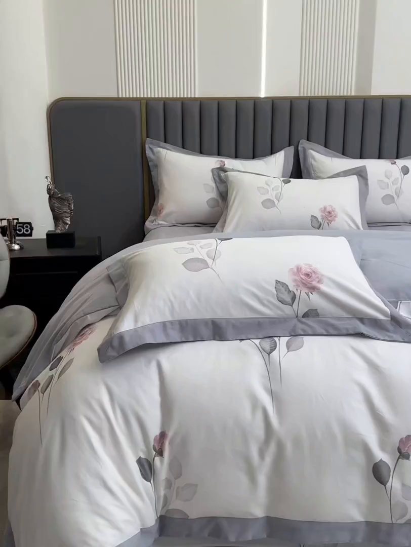 91家纺网 家纺一手货源 找家纺 （总）乐蔻家纺 2025新款全棉拼边陶瓷生态磨毛四件套