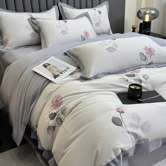 91家纺网 家纺一手货源 找家纺 （总）乐蔻家纺 2025新款全棉拼边陶瓷生态磨毛四件套