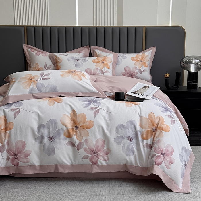 91家纺网 家纺一手货源 找家纺 乐蔻家纺 2025新款全棉拼边陶瓷生态磨毛四件套 花棠 米