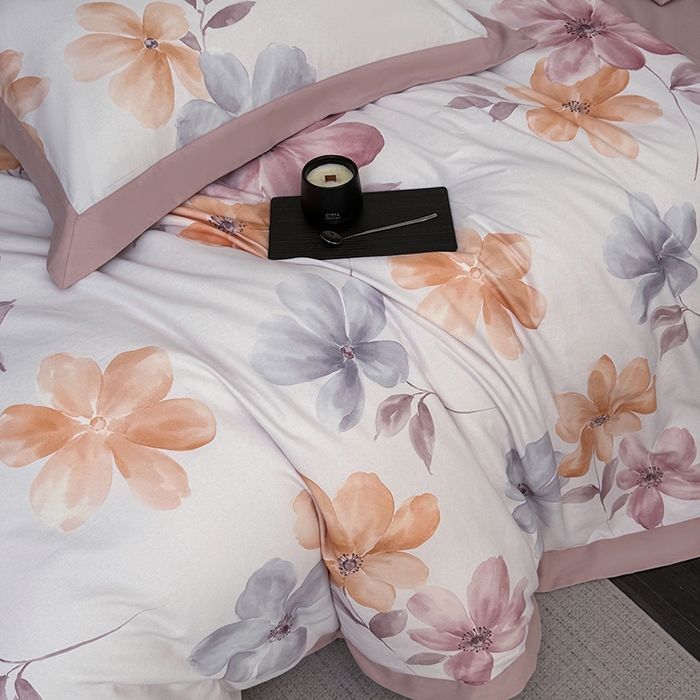 91家纺网 家纺一手货源 找家纺 乐蔻家纺 2025新款全棉拼边陶瓷生态磨毛四件套 花棠 米