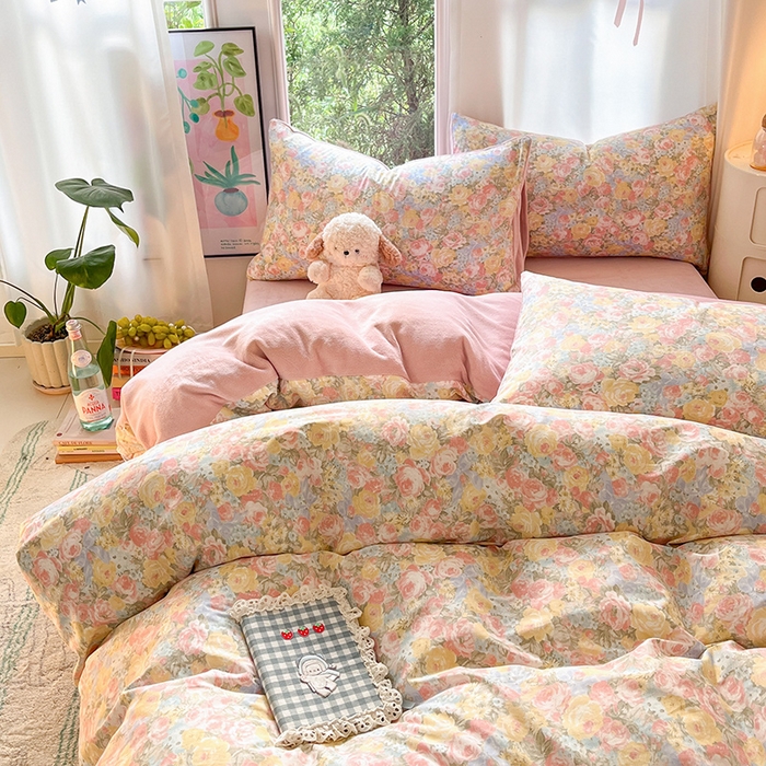 91家纺网 家纺一手货源 找家纺 瑞莱 2025新款秋冬网红款棉加绒四件套 棉绒花海