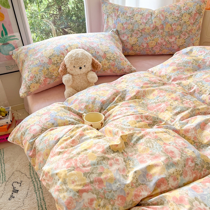 91家纺网 家纺一手货源 找家纺 瑞莱 2025新款秋冬网红款棉加绒四件套 棉绒花海