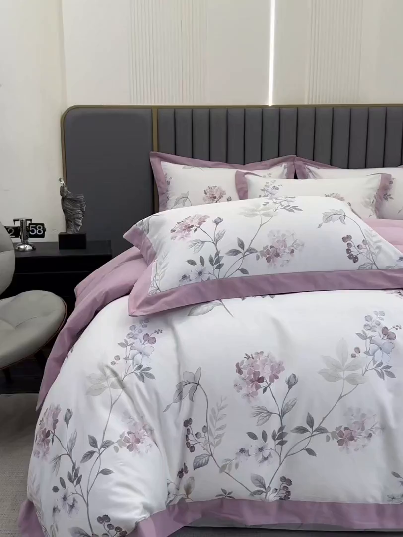 91家纺网 家纺一手货源 找家纺 乐蔻家纺 2025新款全棉拼边陶瓷生态磨毛四件套 余生浅茉 米