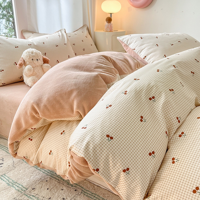 91家纺网 家纺一手货源 找家纺 瑞莱 2025新款秋冬网红款棉加绒四件套 棉绒樱姿