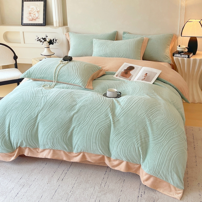 91家纺网 家纺一手货源 找家纺 （总）乐蔻家纺 2025新款欧式烂花牛奶绒四件套-弗洛